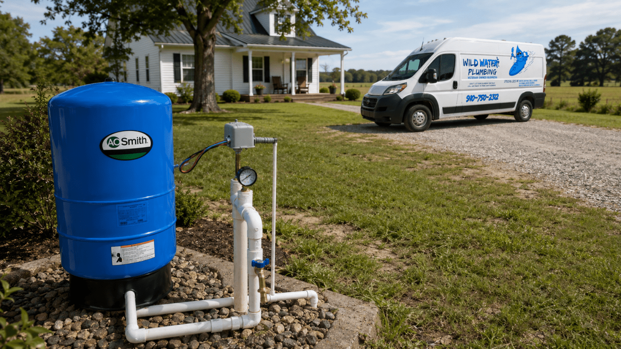 What a Pressure Tank Does and Why It Fails,Well Pressure Tank Replacement in Coastal NC: Signs, Cost, and What to Expect,Wild Water Plumbing + Septic,Well Water Systems,Well Pressure Tank Replacement Coastal NC: Signs & Cost,well pressure tank replacement